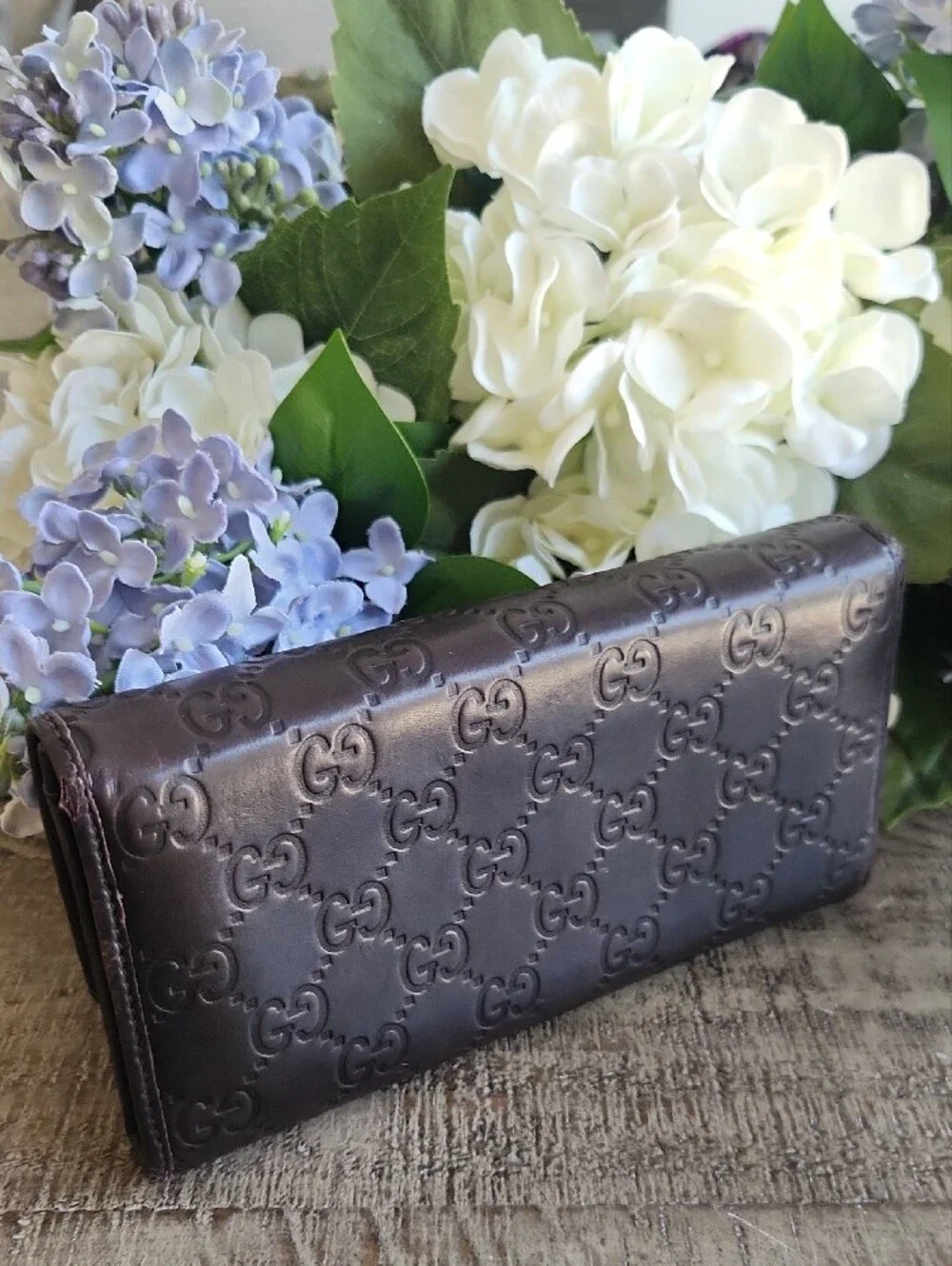 Gucci Black Embossed GG Continental Wallet with Bow Detail. Perfect FALL color